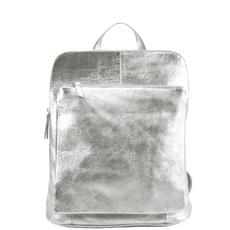 Silver Metallic Leather Convertible Backpack via Sostter