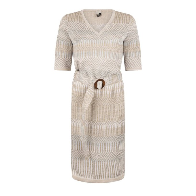 Berber Graphic Jacquard Linen Blend Knitted Dress With Belt - White/Natural Blend from STUDIO MYR