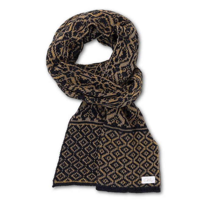 Vittoria Luxurious Scarf in Double Knit Velvet & Merino Blend - Black/Antique Golden from STUDIO MYR