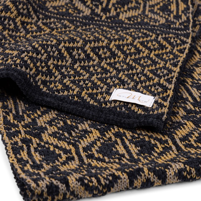 Vittoria Luxurious Scarf in Double Knit Velvet & Merino Blend - Black/Antique Golden from STUDIO MYR