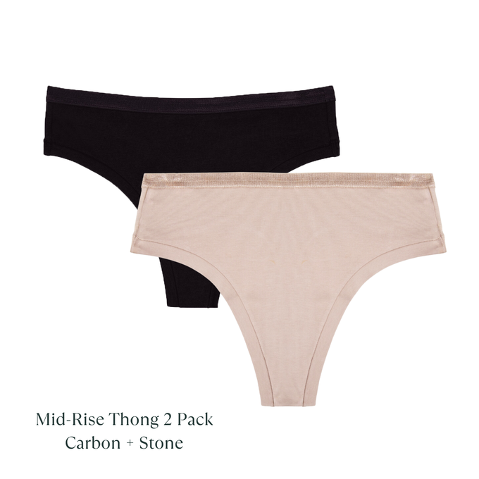 Organic Cotton Mid-Rise Thong in Carbon & Stone 2-Pack from Subset