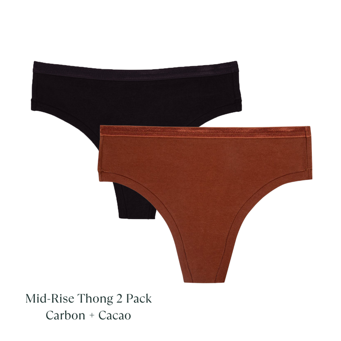 Organic Cotton Mid-Rise Thong in Carbon & Cacao 2-Pack from Subset