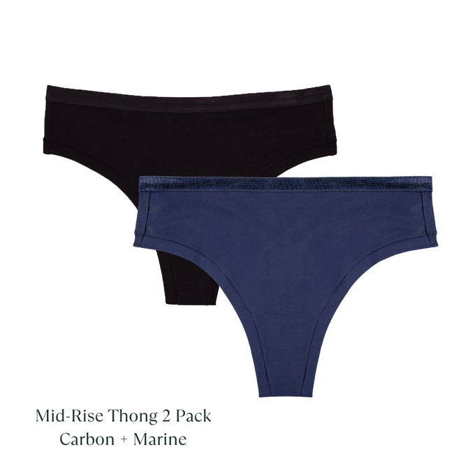 Organic Cotton Mid-Rise Thong in Carbon & Marine 2-Pack from Subset