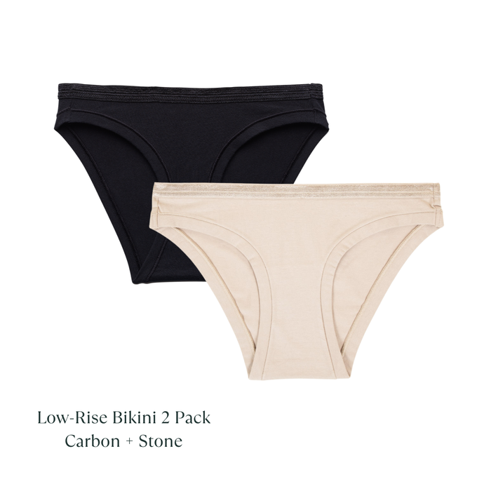 Organic Cotton Low-Rise Bikini in Carbon & Stone 2-Pack from Subset