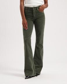 Kuyichi | Lisette Flare Corduroy Moss Green via The Blind Spot