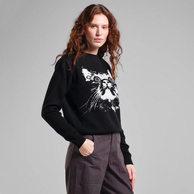 Sweater Arendal Psychedelic Cat Black from The Blind Spot