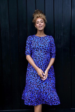 Sadie Blue Leopard Print Nursing Dress from Tilbea London