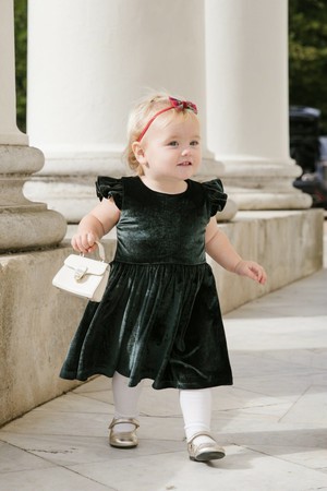 Tilly Velvet Girls Dress | Green from Tilbea London