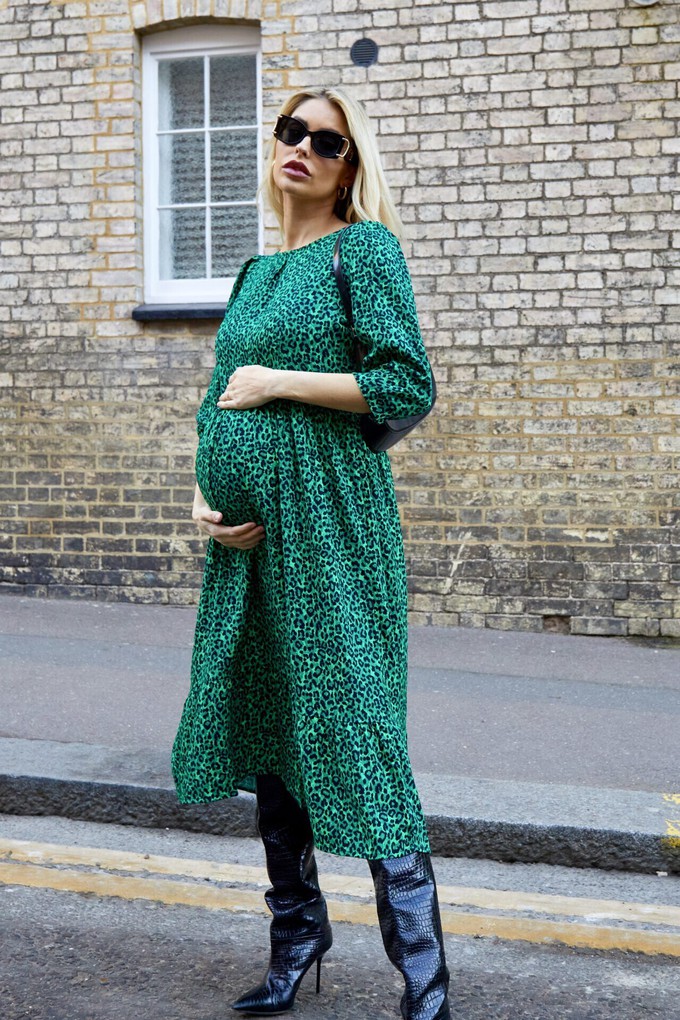 Eden Green Leopard Print Nursing Midi Dress from Tilbea London