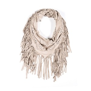 CHISTA FRINGE SHAWL - POWDER BEIGE from Treasures-Design