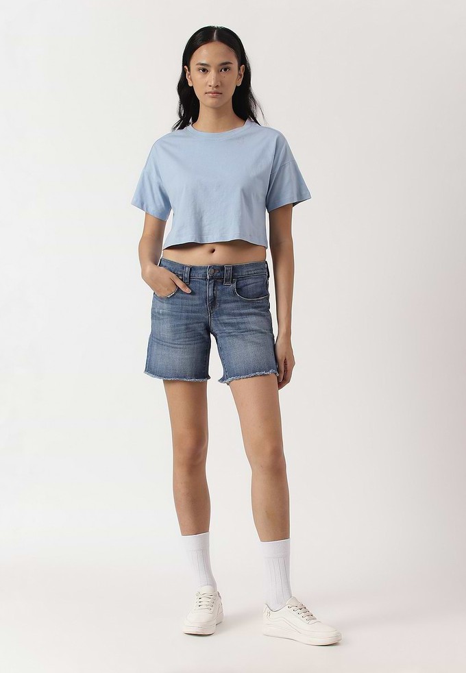 UnWaste-Versprechen | Dunkelindigofarbene, gerade Shorts mit niedrigem Bund from Un Denim