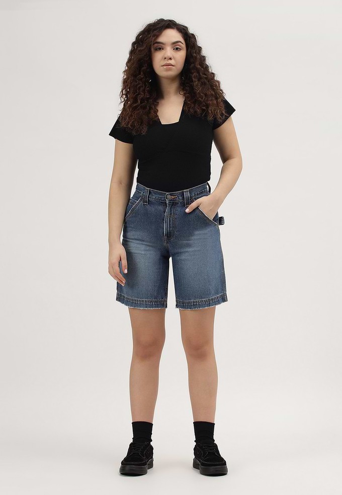 UnWaste Pledge | Gerade Shorts mit hoher Taille und dunklem Indigoblau from Un Denim