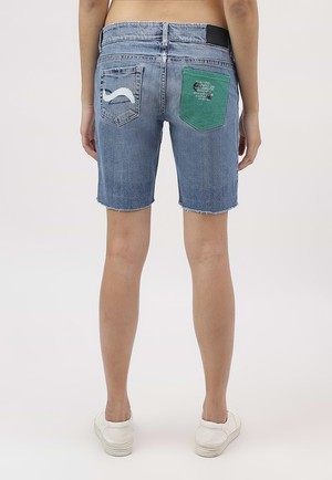 UnExcess Pledge | Radlershorts mit niedriger Taille in Mittelindigo from Un Denim