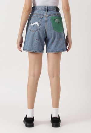 UnExcess Pledge | Gerade Shorts mit hohem Bund in Mittelindigo from Un Denim