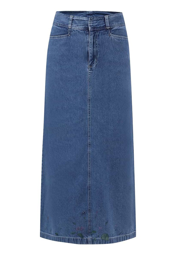 Re.Street Rebel | Mittelindigofarbener Maxi-Bleistiftrock from Un Denim