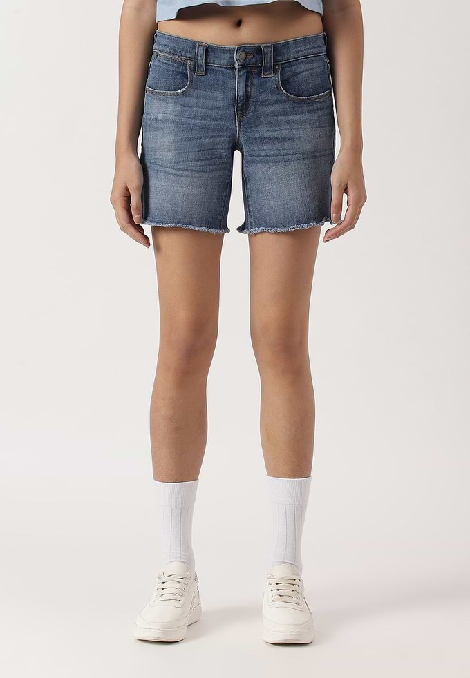 UnWaste-Versprechen | Dunkelindigofarbene, gerade Shorts mit niedrigem Bund from Un Denim