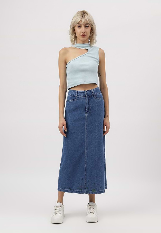 Re.Street Rebel | Mittelindigofarbener Maxi-Bleistiftrock from Un Denim