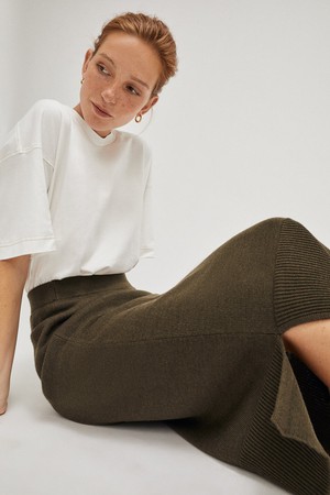 The Merino Wool Pencil Skirt - Military Green from Urbankissed