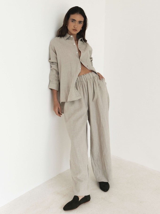 Wide Leg Linen Pants in Beige from Urbankissed