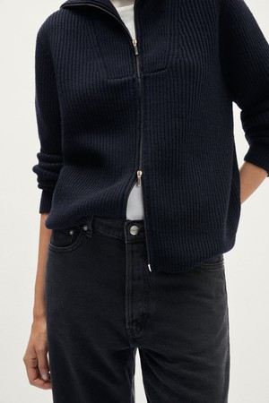 The Merino Wool Full-zip Cardigan - Oxford Blue from Urbankissed