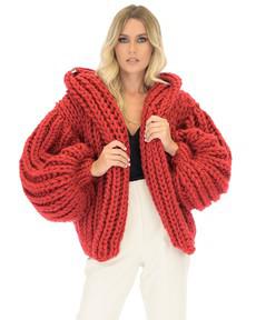 Hooded Chunky Cardigan - Red via Urbankissed