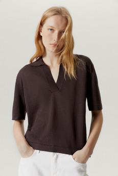 The Linen Cotton Boxy Polo - Brown via Urbankissed