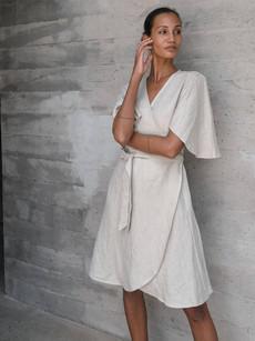 Linen Wrap Dress in Beige - Ayla via Urbankissed