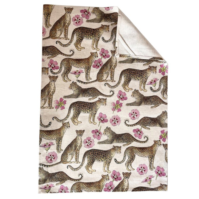 Floral Tea Towel Hemp - Leopards from Urbankissed