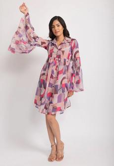 Chiffon Shirt Dress - Soft Red & Violet via Urbankissed