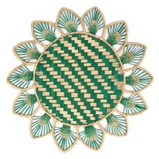 Round Placemats Natural Straw Woven Flower Green (Set x 4) via Urbankissed
