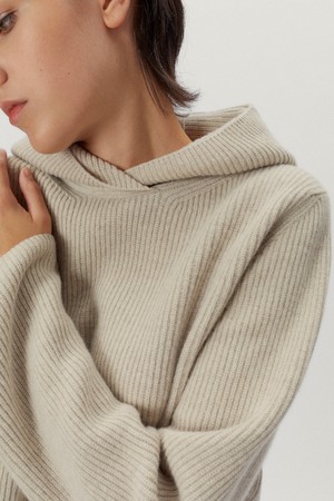 The Woolen Ribbed Hoodie - Ecru from Urbankissed