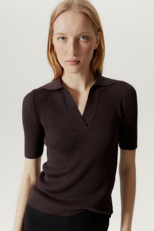 The Linen Cotton Ribbed Polo - Brown from Urbankissed