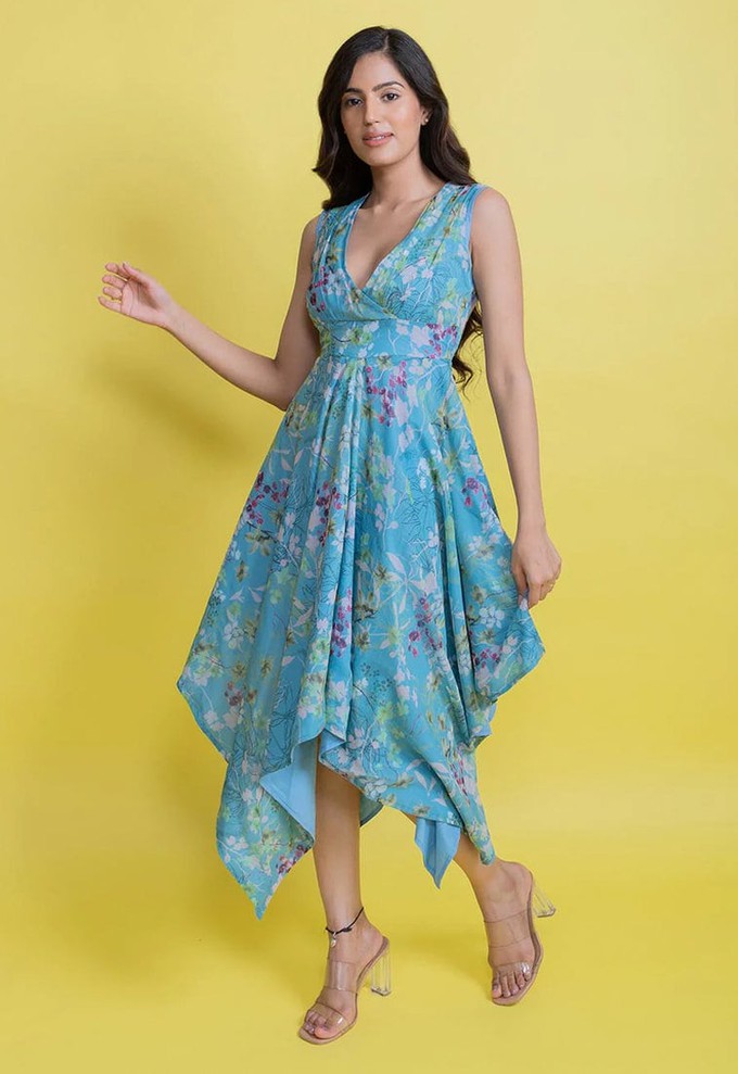 Chiffon Handkerchief Floral Dress - Blue from Urbankissed