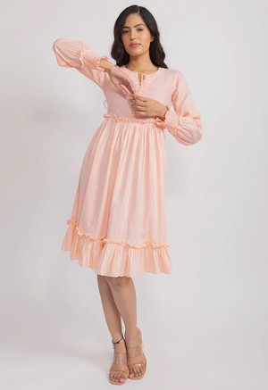 Tiered Ruffle Midi Dress - Salmon from Urbankissed