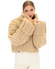 Crop Turtle Neck Jumper - Beige via Urbankissed