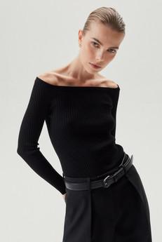 The Merino Wool Off-the-shoulder Top - Black via Urbankissed