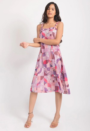 Chiffon Midi Dress - Soft Red & Violet from Urbankissed