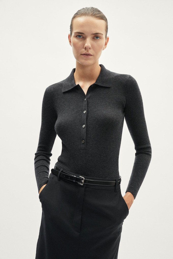 The Ultrasoft Wool Buttoned Polo - Anthracite Melange from Urbankissed