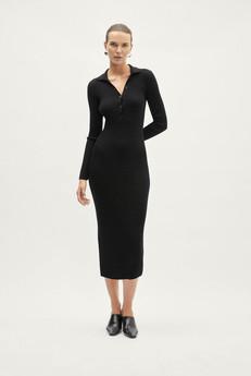 The Merino Wool Ribbed Polo Dress - Black via Urbankissed