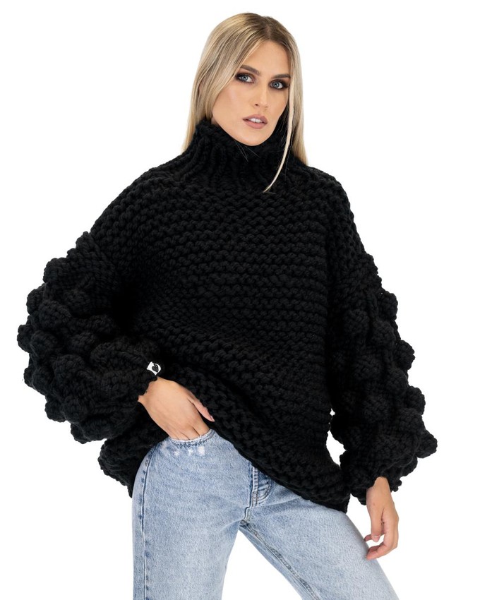 Bubble Sleeve Sweater - Black from Urbankissed