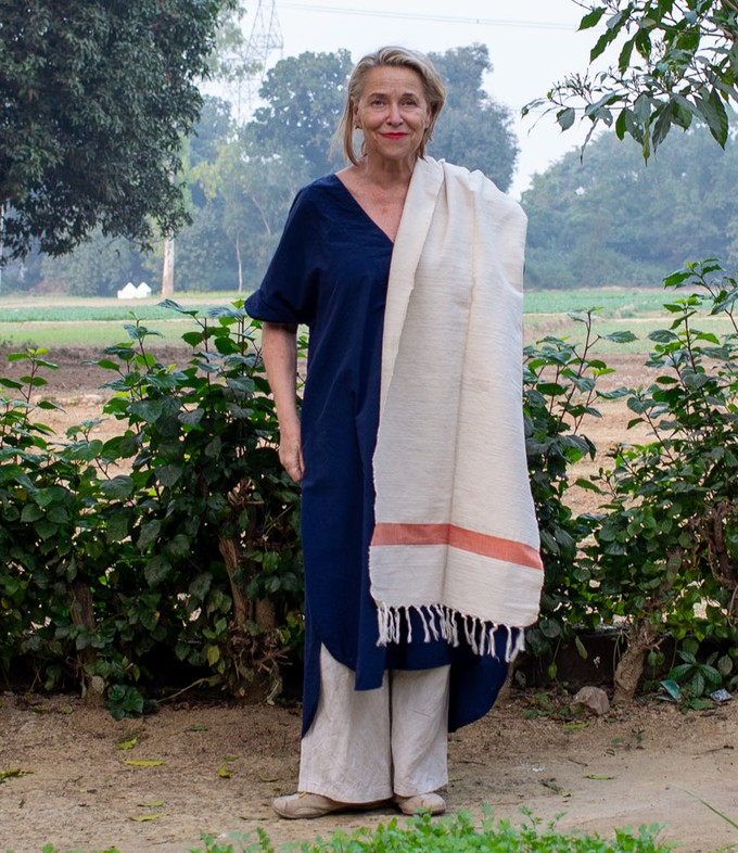 Sjaal ecru met oranje streep biologisch katoen from Via India