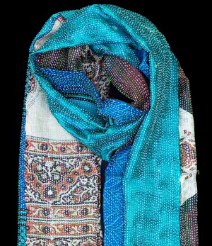 Kantha sjaal hergebruikte zijde Turquoise-Blauw from Via India