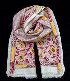 Nakshi Kantha sjaal Roestbruin Oker Paisley motief via Via India