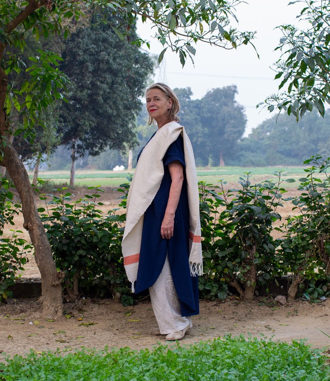 Sjaal ecru met oranje streep biologisch katoen from Via India