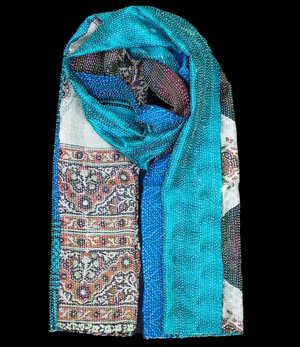 Kantha sjaal hergebruikte zijde Turquoise-Blauw from Via India