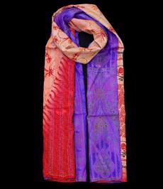 Kantha Sjaal zijde Paars-Rood tweezijdig draagbaar via Via India