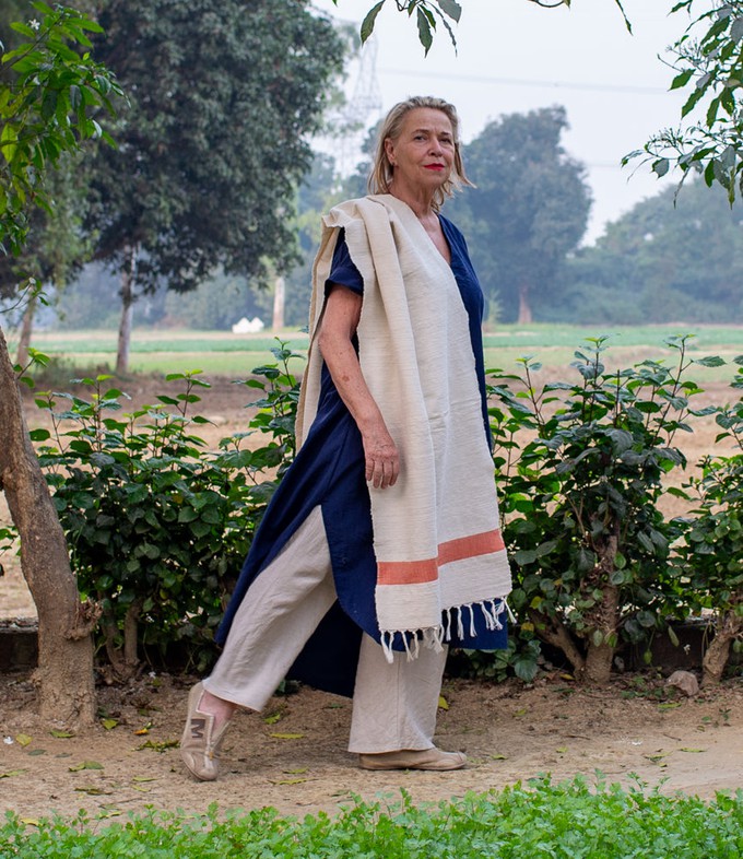 Sjaal ecru met oranje streep biologisch katoen from Via India