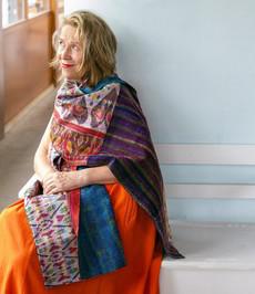 Kantha sjaal hergebruikte zijde Rood-Blauw Ikat via Via India