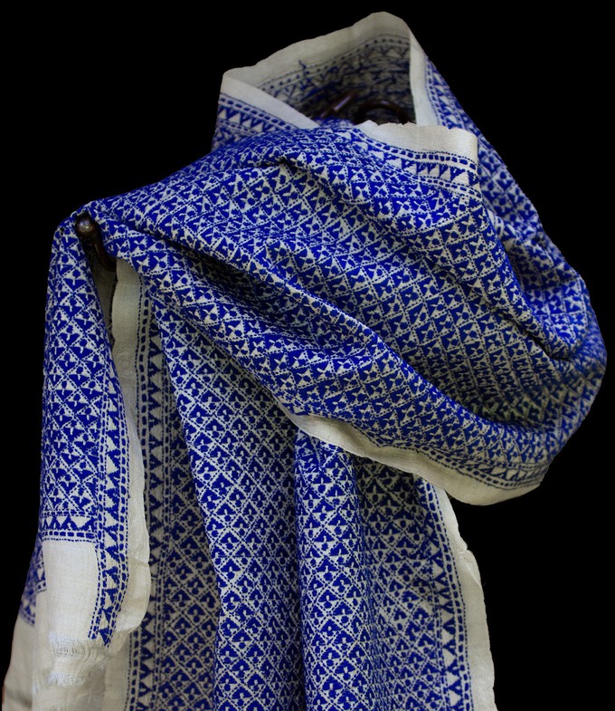 Nakshi Kantha sjaal Koningsblauw from Via India