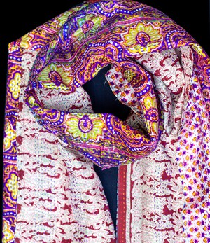 Kantha sjaal hergebruikte zijde Rood-Bruin-Oker motieven from Via India